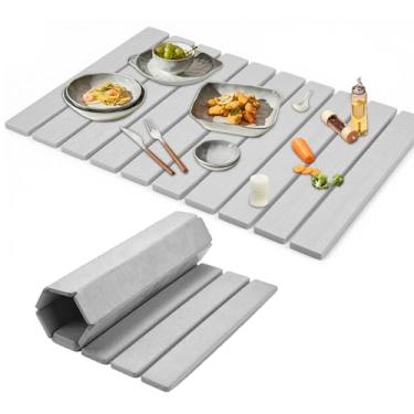 Imagem de Tapete grande de secagem de pratos de pedra 53 x 15,3 polegadas para balcão e pia de cozinha, almofada de terra diatomácea de secagem rápida dobrável, tapete absorvente ecológico para pratos, copos