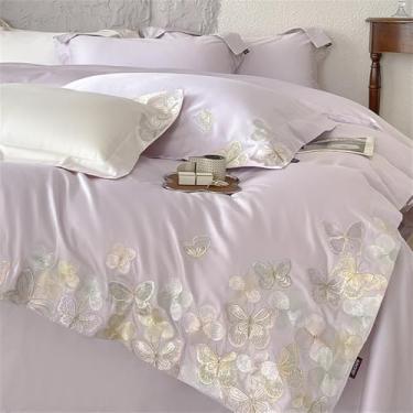 Imagem de Jogo de cama de algodão com bordado de borboletas e flores, tamanho casal, queen e king, capa de edredom e lençol, cor 4, tamanho king (220x240cm), 4 peças.