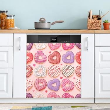 Imagem de ATTX Capa de ímã para lava-louças Heart Donut Dia dos Namorados | Adesivo decorativo de eletrodomésticos de 58 x 66 cm para armários domésticos e eletrodomésticos #199