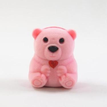 Imagem de Caixa de joias de urso marrom de pelúcia anel de veludo caixa de armazenamento linda caixa de presente decorativa rosa