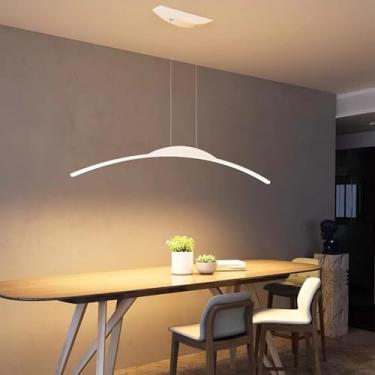 Imagem de Luminária pendente LED moderna e regulável com controle remoto. Design linear, altura ajustável, ideal para mesa de jantar, sala de jantar, escritório e cozinha (branca, 80 cm de comprimento