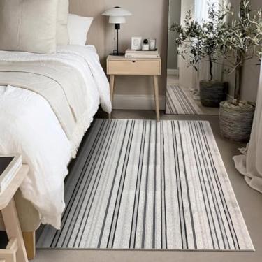 Imagem de 1 Tapete Quarto Beira Cama Antiderrapant 150X200 Js Do Li Vr (M60 Areia Cinza - Listrado Geométrico Moderno)