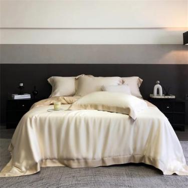 Imagem de Conjunto de cama em fibra super macia, sedosa e com toque fresco, incluindo capa de edredom, lençol de baixo, lençol de baixo com elástico e fronhas, cor 10. Lençol de baixo com 1,8 m de largura.