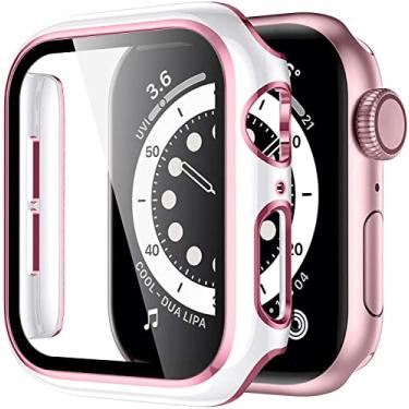 Imagem de MAALYA Capa para Apple Watch Case 45mm 41mm 44mm 40mm 42mm 38mm Acessórios PC Protetor de Tela de Vidro Temperado iWatch Series 7 8 5 6 SE (Cor: Rosa Branco, Tamanho: 44mm Série 654SE)