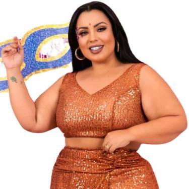 Imagem de Top cropped regata brilhante de lantejoulas semitransparente forrado i