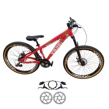 Imagem de Bicicleta 26 VikingX T25 24v Freios Hidraulicos Profissional Pneu Aro 26 Balão Faixa Amarela-Unissex