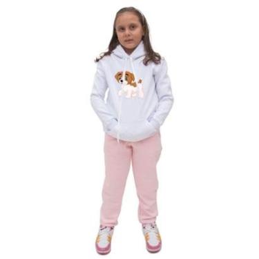 Imagem de Conjunto de Frio Menina Infantil Blusa Canguru Moletom e Calça Lisa Confortavel Basica Creche-Feminino
