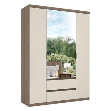 Imagem de Guarda Roupa Solteiro Nobre Glass 4 Portas Rustic Off White Acetinado 