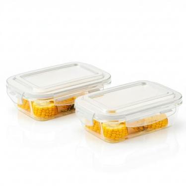 Imagem de kit 2 potes hermeticos vidro 1040ml retangular tampa com trava marmita freezer fitnees organização transparente com tampa azul