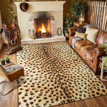 Imagem de B BENRON Tapete de guepardo premium, tapetes com estampa de leopardo selvagem para sala de estar, quarto, 1,2 x 1,8 m, antiderrapante, lavável na máquina, tapetes de pele de animais para decoração de