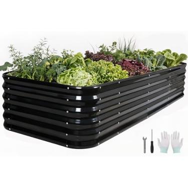 Imagem de BIRDSINYARD Cama de jardim elevada galvanizada 5 em 1 – 2,4 x 0,9 x 0,4 m, modular para jardim | Kit de cama elevada de aço com hastes de apoio, luvas para jardinagem, legumes, frutas e flores (cinza)