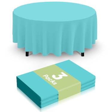 Imagem de Smiry Toalha de mesa descartável, pacote com 3, toalha de mesa redonda impermeável de 213 cm, capas de mesa redondas decorativas para festa, aniversário, piquenique, azul-petróleo