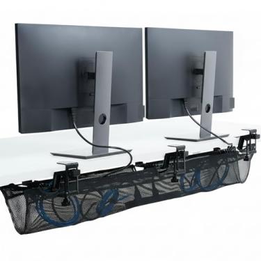 Imagem de VIVO No Drill Clamp-on 139.7 cm Mesh Net Under Desk Cable Management Wire Organizer, Ajustável Home Office Standing Desk Cord Storage, Preto, DESK-AC55MH