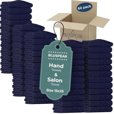 Imagem de Pacote com 60 toalhas de mão (grau A) da Marinha, toalha de salão econômica, toalhas de salão de algodão de 38 x 63 cm, toalha de cabelo, toalhas de mão para banheiro, cozinha uso doméstico, toalhas