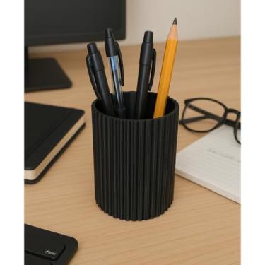 Imagem de Vaso Decorativo Moderno e Minimalista - Porta-Canetas, Trecos, Pincéis e Lápis para Mesa de Escritório e Home Office (Preto)