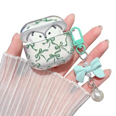 Imagem de MINSCOSE Capa transparente para AirPods 4, lindo design de animal de estimação com laço feminino, chaveiro de pérola, capa protetora de TPU macio à prova de choque para meninas e mulheres para AirPods