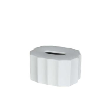 Imagem de Suporte de caixa de lenços caixa de lenços de cerâmica cor sólida textura tridimensional suporte de lenços de mesa para casa capa de caixa de lenços faciais (branca)