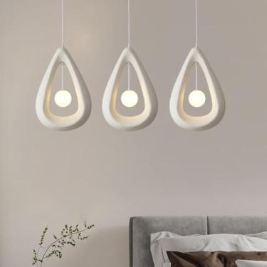 Imagem de Luminária pendente moderna Wabi-Sabi, criativa, branca, estilo nórdico, com soquete E27, feita de resina, ideal para quarto, sala de estar, restaurante e cozinha (A1-3 lâmpadas).