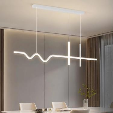 Imagem de Luminária pendente de LED de 100 cm para sala de jantar, com controle remoto, design linear e dimerizável, ideal para cozinha, escritório, bar, ilha de cozinha moderna e com altura ajustável