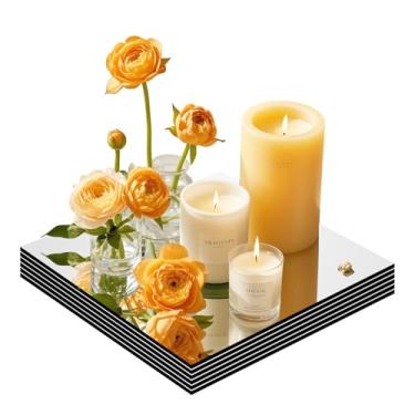Imagem de Pacote com 6 placas quadradas de velas espelhadas para centros de mesa, bandeja espelhada acrílica de 25,4 cm, placas de vela para centros de mesa, 2 mm, vidro montado na parede para centros de mesa