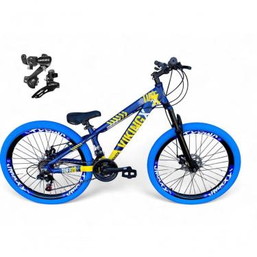 Imagem de Bicicleta Aro 26 Vikingx Tuff X25 Freeride Câmbios Shimano 21v Freio A Disco Aros Vmaxx Pneu Flame - Azul/amarelo