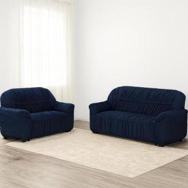 Imagem de Capa de Sofá Elasticada 2 e 3 Lugares em Malha Gel - Malucasim, Azul, 