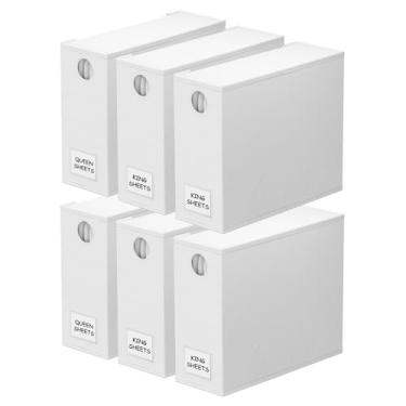 Imagem de Pacote com 6 organizadores e armazenamento de lençóis SpaceAid, organizador de lençóis dobrável para armário de linho, conjunto de lençóis com janela GG (tamanho Queen e King), organizador de cama