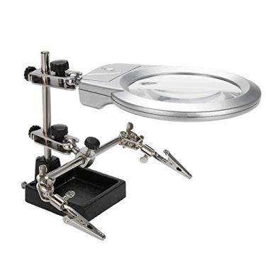 Imagem de Lupa com luz LED, Lupa em aço Lupa 5X, Lâmpada de mesa Suporte para reparo de mãos Braçadeira dupla Jacaré Auxiliar Suporte de clipe Lupas de mesa para jóias antigas Observação de passatempos