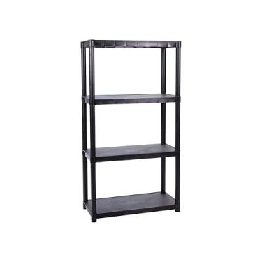 Imagem de Prateleira de armazenamento de plástico com 4 prateleiras, rack utilitário organizador independente para garagem, porão ou despensa, feito nos EUA (144,8 cm de altura) - Preto