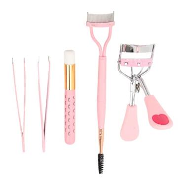 Imagem de Ainoli 5pcs ferramenta de maquiagem de sobrancelha de cílios profissional modelador de cílios de ponta dupla pente pincel pinça conjunto rosa