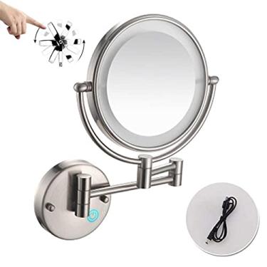 Imagem de U5GAAALPPQ9 Espelho de maquiagem iluminado por LED, extensão de ampliação, duas superfícies giratórias, 360 graus; rotativo, para banheiro, quarto (cor: ouro rosa, tamanho: 10x) (níquel escovado 7X)