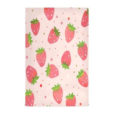 Imagem de Wassud Toalhas de cozinha padrão morango panos de prato de cozinha 1 pacote panos de prato macios com laço para pendurar toalha de mão de secagem rápida super absorvente toalhas de chá de mesa