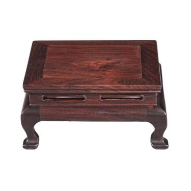 Imagem de x3anggyt5 Decoração de casa quadrada com perna esculpida em madeira bonsai base artesanato, vaso de mogno suporte de exibição de pedra estranha aplicação interna