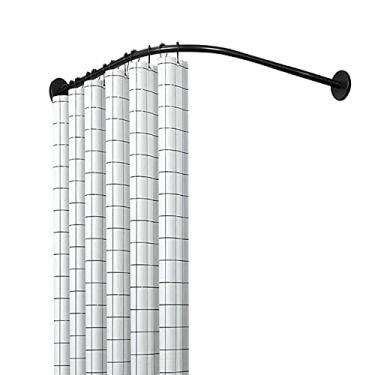 Imagem de Varões de cortina de chuveiro pretos curvos extensíveis trilho de haste de chuveiro sem broca, aço inoxidável 304 premium, para canto do banheiro, kit completo, 70 ~ 95 × 70 ~ 95 cm