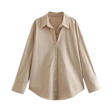 Imagem de Camisa Feminina De Manga Longa Listrada Com Lapela, Ajuste Solto, Pope