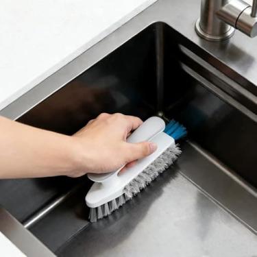 Imagem de Escova de limpeza de rejunte e canto 4 em 1 com ferramenta raspadora, escovas de limpeza resistentes para chuveiro, banheiro, pia, piso, tapete, cozinha e esfregão de banheira