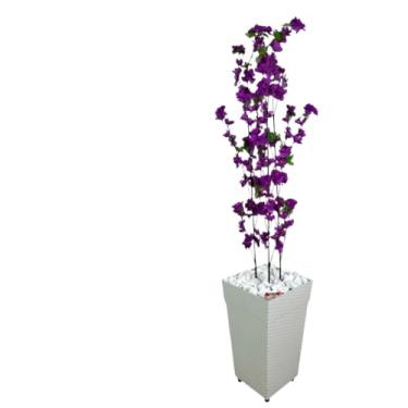 Imagem de Planta Artificial Cerejeira Rosa 1,10m com Vaso Rattan, Arranjo Decorativo para Sala, Quarto e Escritório(Cerejeira Roxa Vaso Branco)