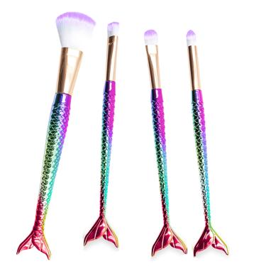 Imagem de Kit 4 Pincéis Para Maquiagem Sereia Pó Blush Contorno macio