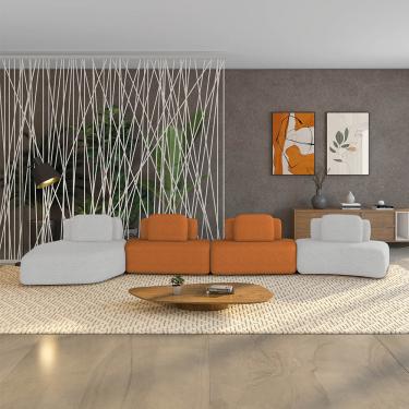 Imagem de Sofá 4 Lugares Orgânico com Chaise e 3 Módulos Berlim Bouclê Cinza Claro/Caramelo K01 - D'Rossi