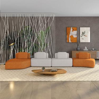 Imagem de Sofá 4 Lugares Orgânico com Chaise e 3 Módulos Berlim Bouclê Caramelo/Cinza Claro K01 - D'Rossi