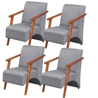 Imagem de Kit 4 Poltronas Venus 1 Lugar Braço Madeira Maciça Tecido Suede Unidecor Cinza
