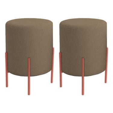 Imagem de Kit 2 Puffs Orgânicos Boucle Thor Com Pés De Ferro Rosê - 7 Decor Cappuccino