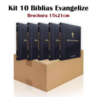 Imagem de Kit 10  Bíblia Sagrada Brochura Preta - Evangelização - Textos Colorid