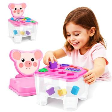 Imagem de Cadeirinha Infantil Menina Encaixe Mesa Didatica Cubos Rosa - Samba To