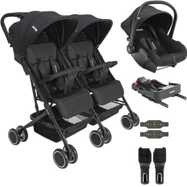 Imagem de Carrinho Kiddo Gemeos Bebe Conforto Colinho Base ISOFIX Mascote Preto
