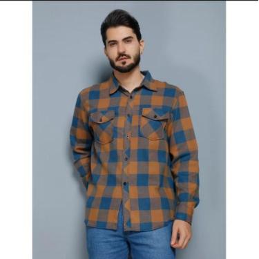 Imagem de Camiseta Masculina Xadrez Flanelada Com Bolsos Manga Longa  Premium - 