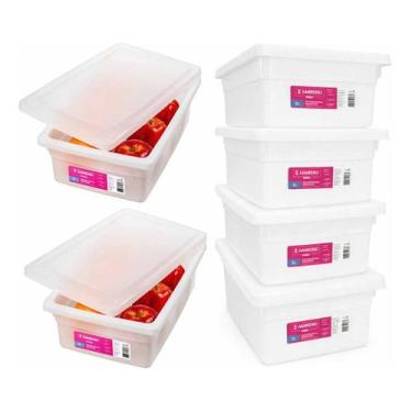 Imagem de 6 Caixa Organizadora 5L Plastico Branco Multiuso Com Tampa Sanremo