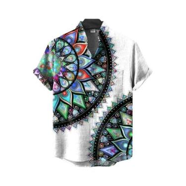 Imagem de Camisa Muçulmana Masculina De Linho Com Estampa Tribal Africana Retrô,