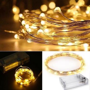 Imagem de 5 Fio Fada Cordão 20 Luz Led Plástico 2 Metros Pilhas AMARELO - Ami
