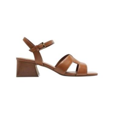Imagem de Sandália Feminina Arezzo Couro Tiras H Salto Baixo Bloco Marrom-Feminino
